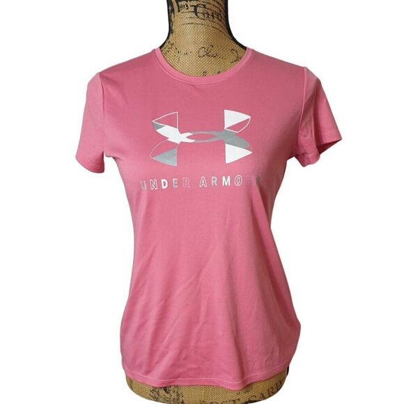 Under Armour Girls UA T-Shirt YXL Pink HeatGear Loose Fit Performance Top - Picture 1 of 6